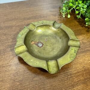 Vintage Brass Ashtray or Trinket Dish Heavy With Patina MCM Ash Tray